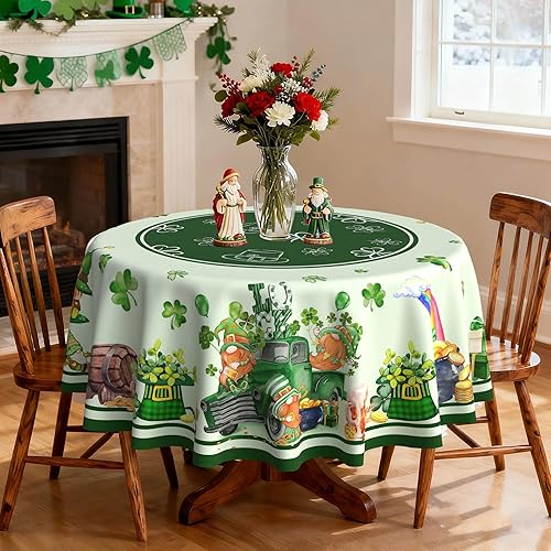 Miniatura 2 de Hexagram Mantel del Día de San Patricio de 60 pulgadas, mantel redondo verde trébol, trébol navideño y gnomos, decoración del día de San Patricio