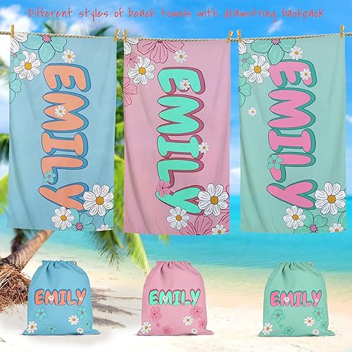 Miniatura 2 de Toalla de playa personalizada para adultos y niños con bolsa, toallas de playa personalizadas absorbentes de secado rápido, toalla de playa de