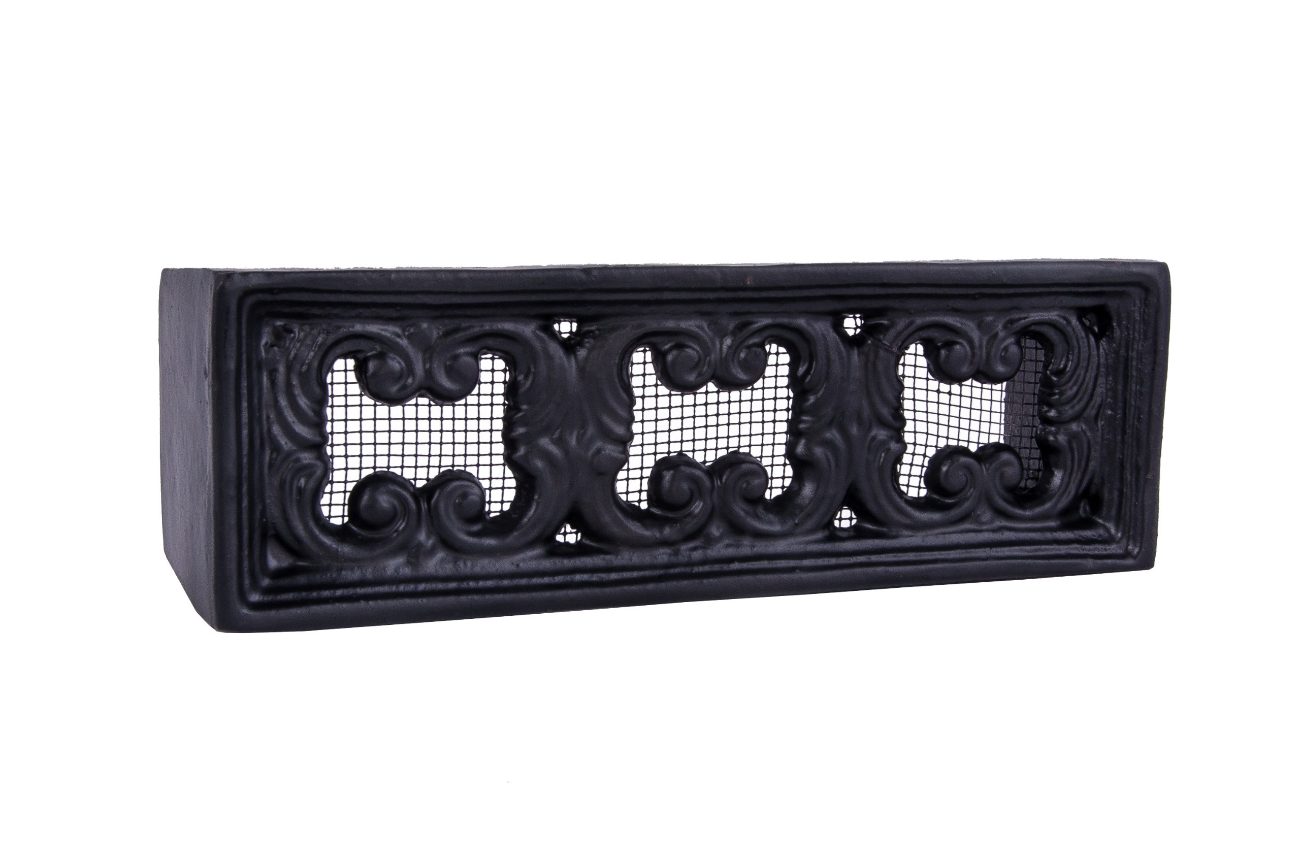 Black Country Metal Works Black Cast Iron Ornate Air Brick 9" X 3" - Finish With Mesh