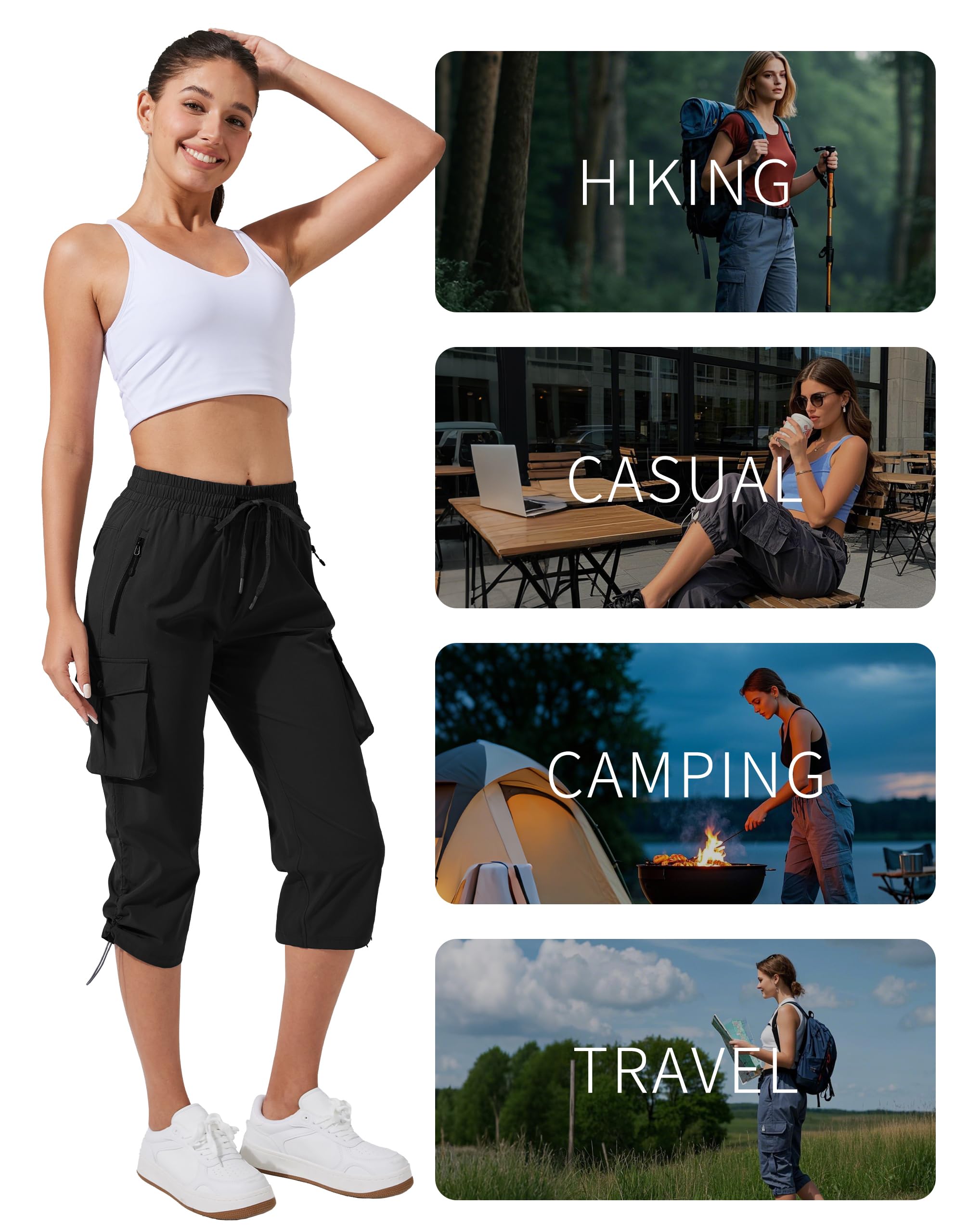 Pioneer Camp Pantalon capris cargo de randonnée léger à séchage rapide pour femme, pantalon d'été extensible pour femme, décontracté