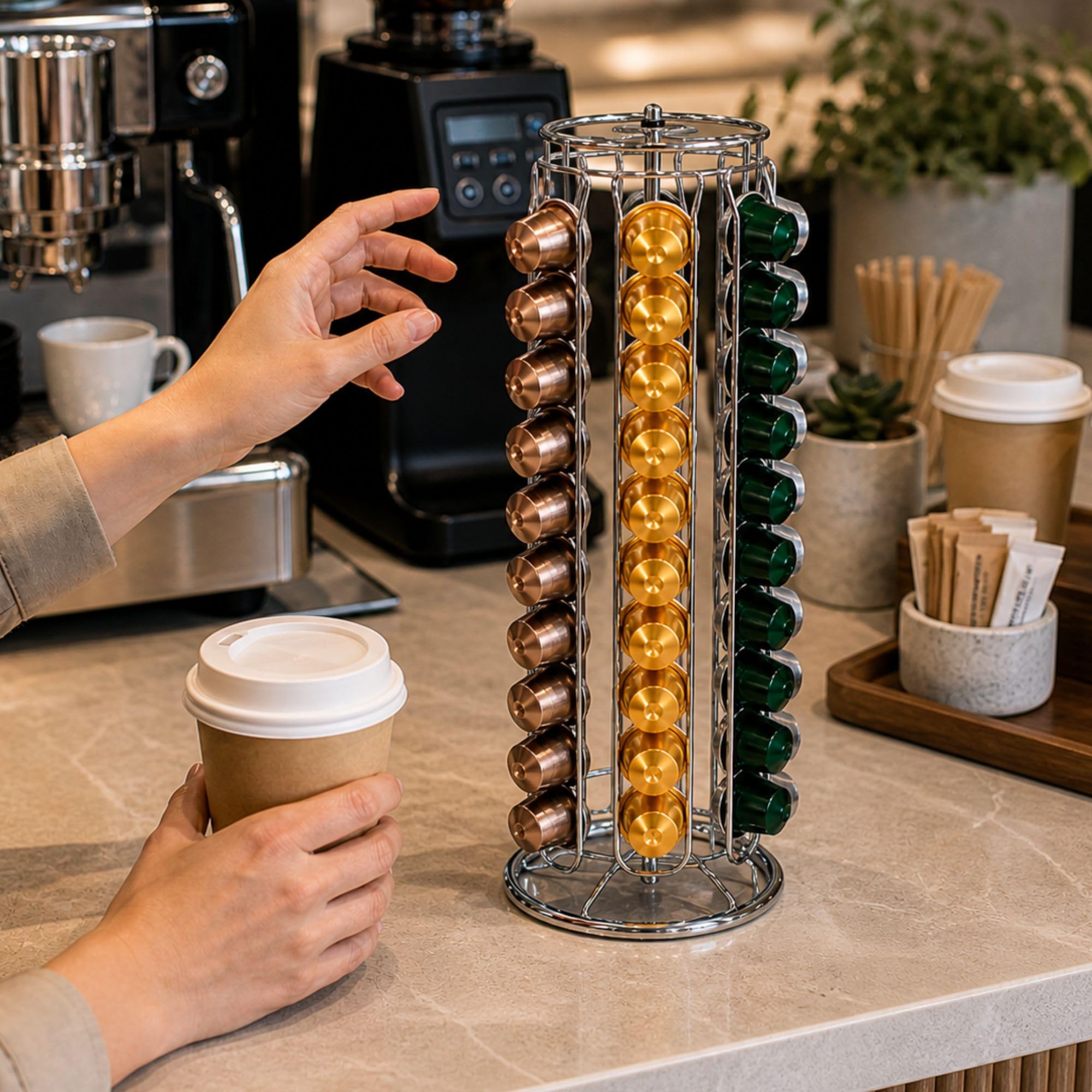 Restpresso - Porta capsule da caffè da 13 x 40 cm, 1 resistente carosello per cialde - contiene 60 capsule Nespresso, girevole a 360 gradi, organizer per capsule espresso in ferro, cialde non incluse
