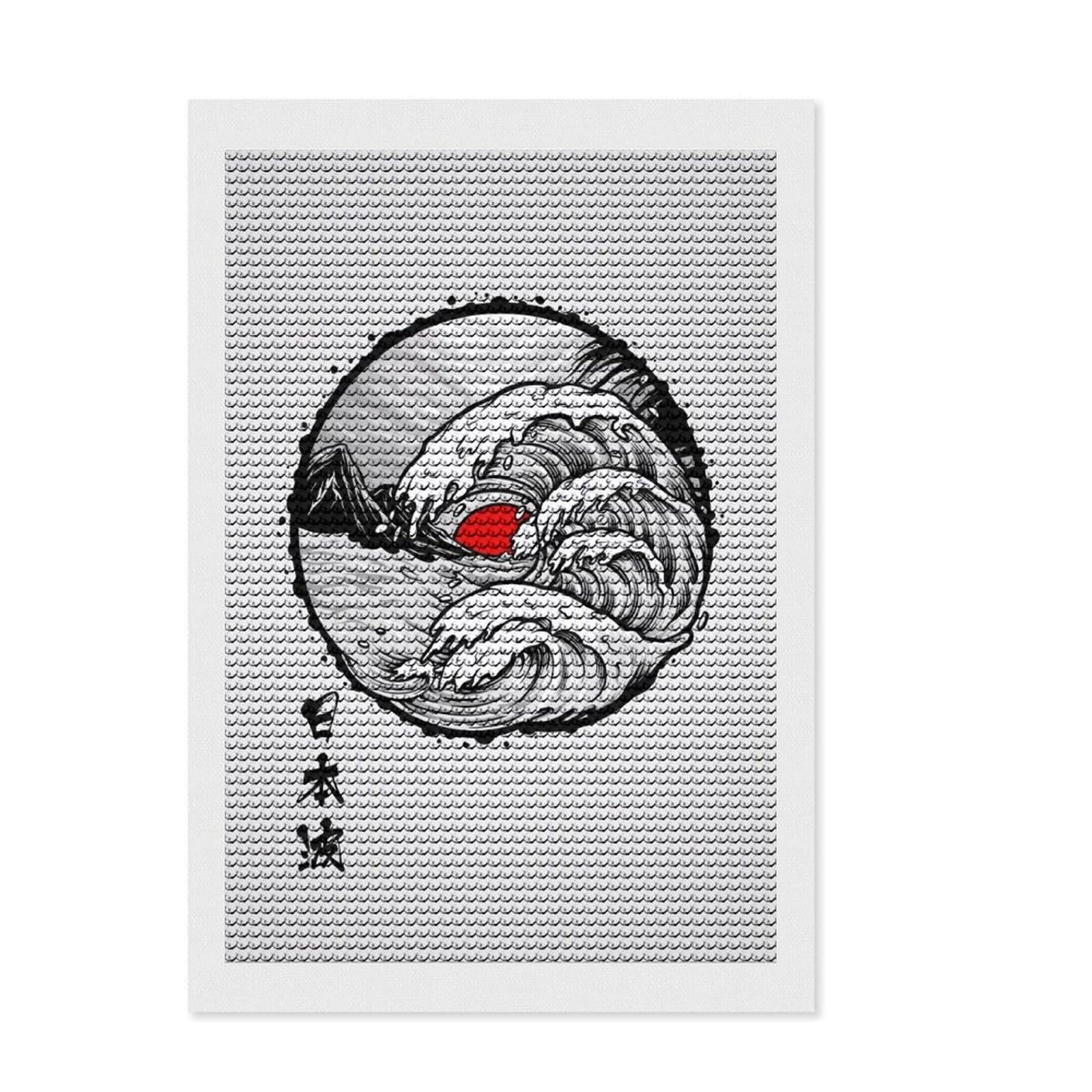Junmoney Asian Wave Diamond Art Canvas 8"x12", Birthday Gift, for Adults, Creative Leisure Activity, Aesthetic Room Decor
