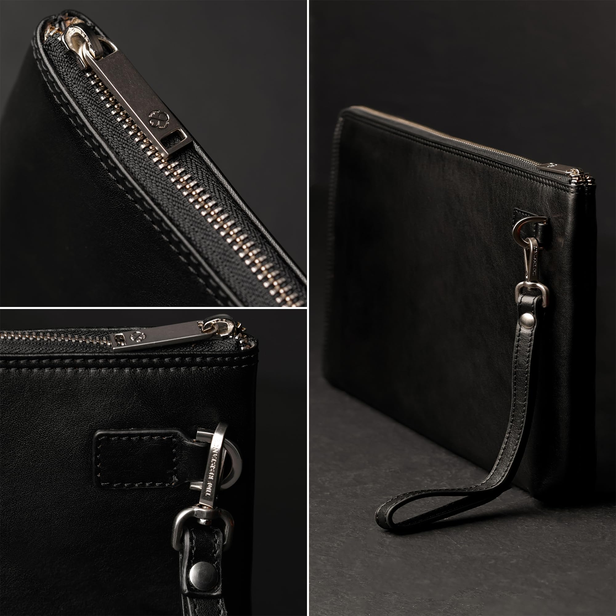 Time Resistance Pochette Uomo Fatta a Mano in Italia da Esperti Artigiani - Pratica da Polso con Cinturino Rimovibile - Borsello a Mano