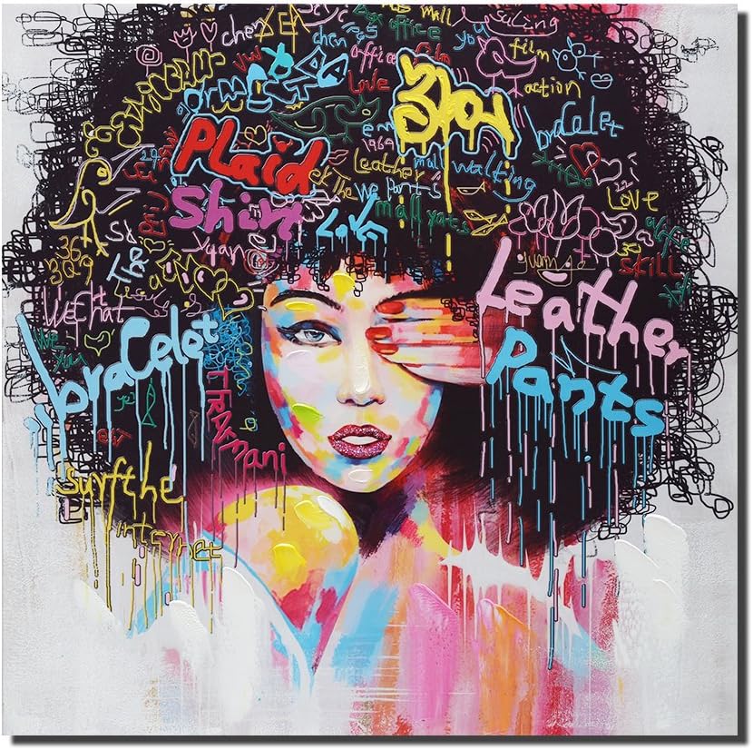 Pinetree Art African American Black Art Wall Decor Canvas Wall Art, Original Designed Pop Graffiti Style Oil Painting on Canvas Poster Print Without Frame (16 x 20 inch, C Unframed