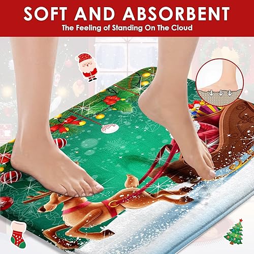 Miniatura 4 de ArtSocket Juegos de baño de ciervos de Papá Noel con cortina de ducha y alfombras y accesorios, juegos de cortinas de ducha de Feliz Navidad, copos