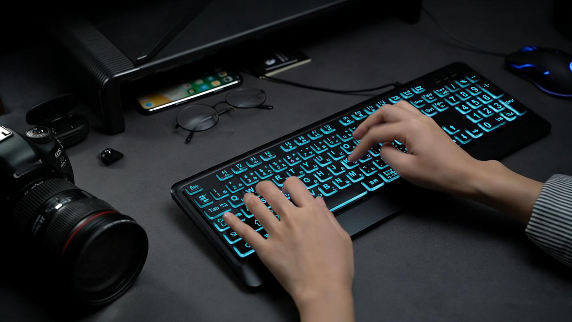 Amazon | 大きめの文字のバックライト付きキーボード、静かなUSB有線