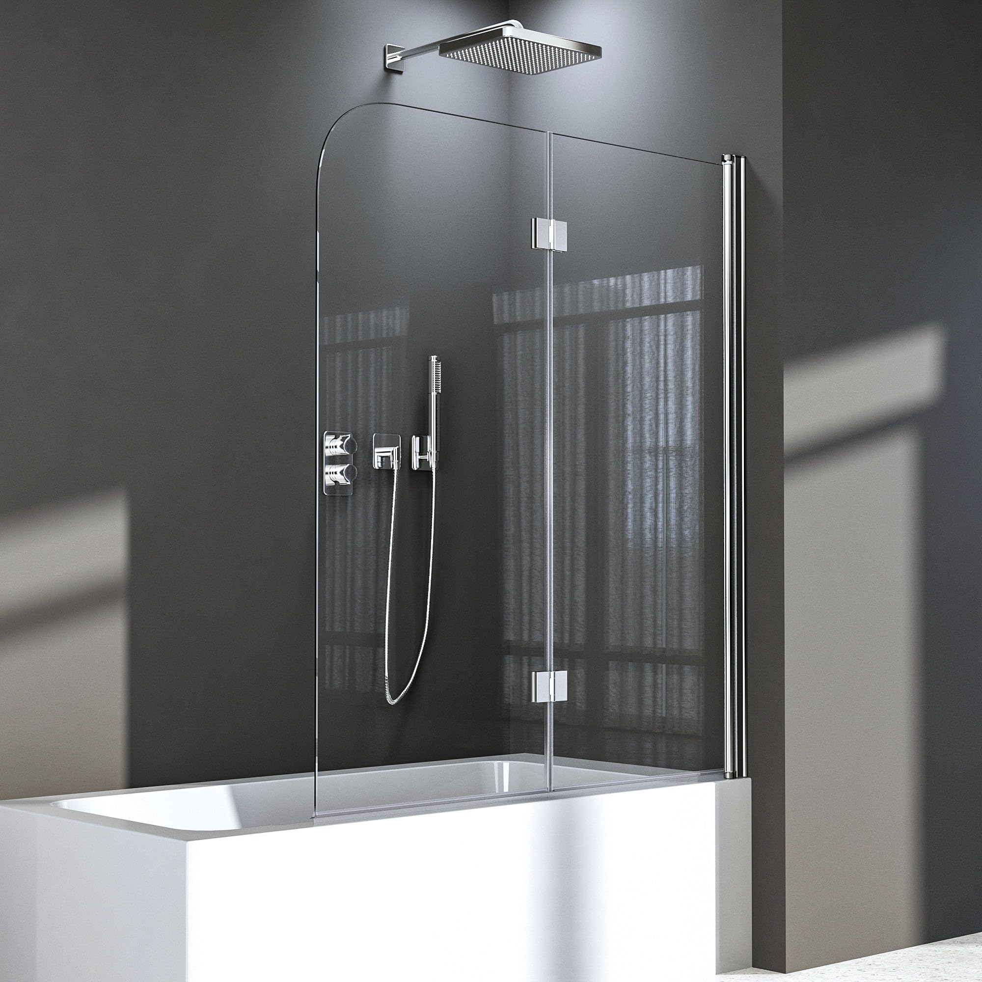 Duschwand für Badewanne 100 x 140 cm,2-teilig faltbar Duschwand Duschabtrennung mit 6mm Nano Glas,Silber