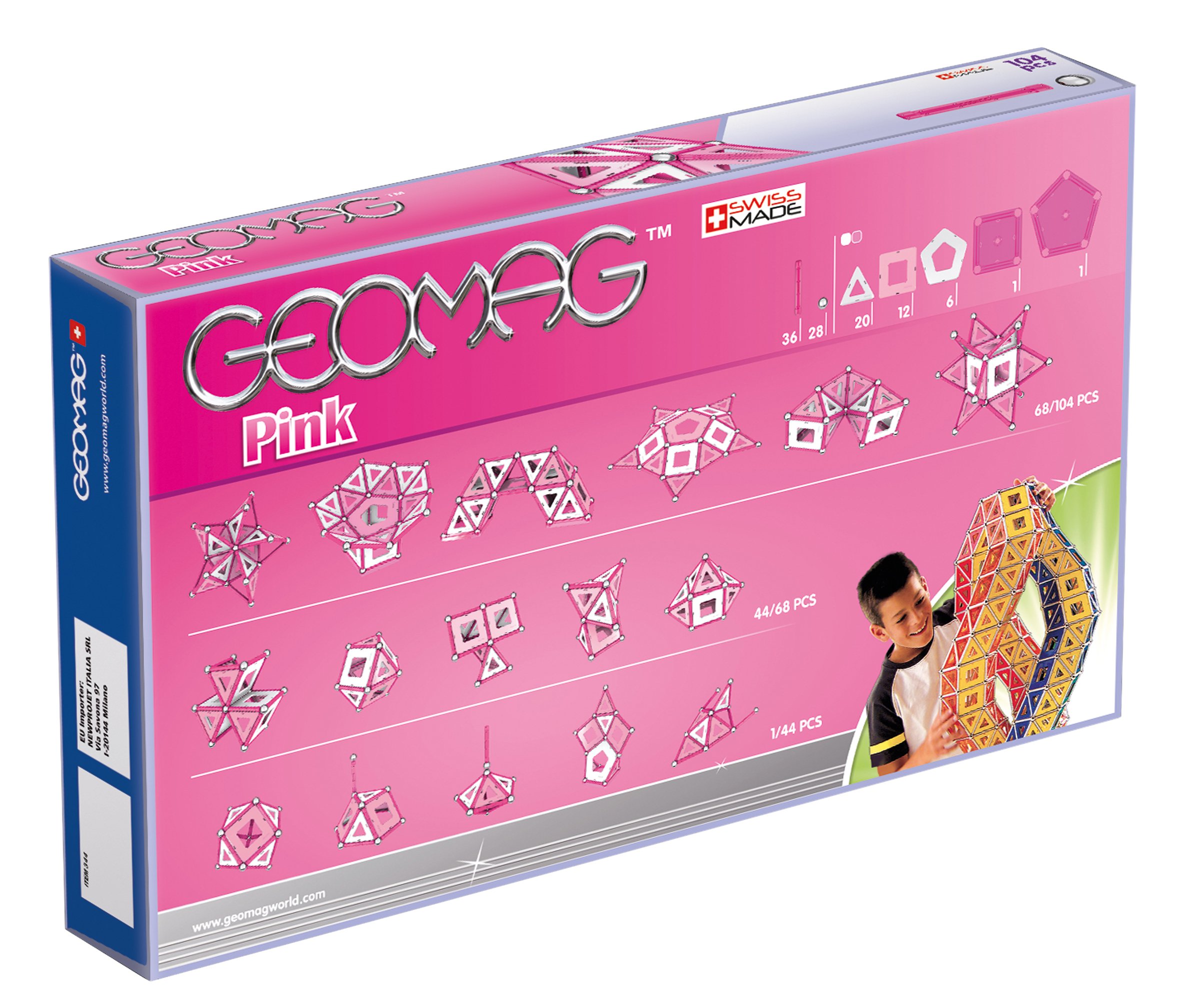 Geomag - Classic Rosa -104 Piezas - Bloques de Construcción Magnético para Niños a Partir de 3 Años - Juegos Magnéticos - Construcción 3D -Montessori- Desarrolla la Creatividad - Fabricado en Suiza