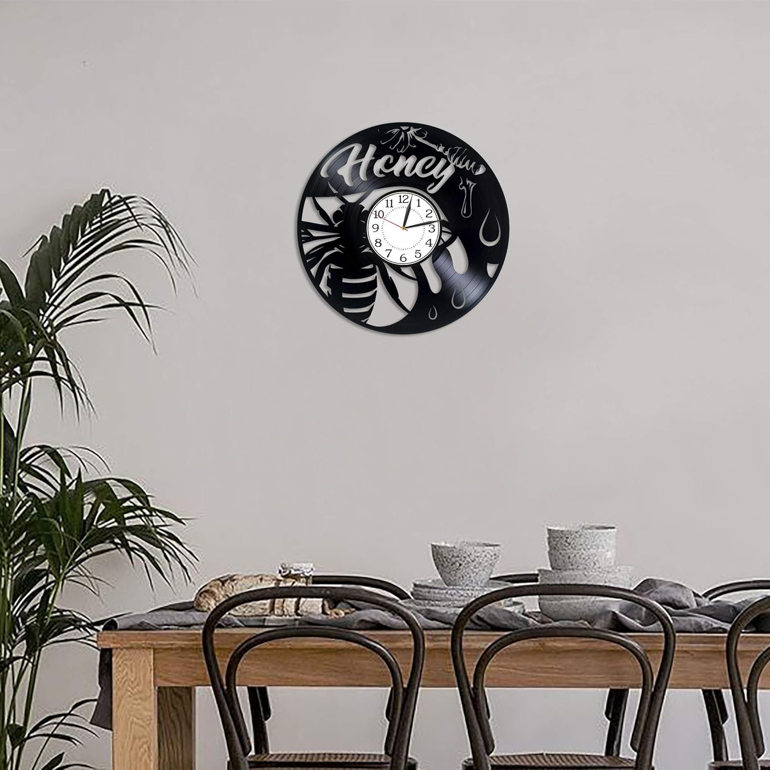 Bee Birthday Gift Idea for Kids Honey Vinyl Clock 12 Inch for Man and Woman Bees Original Home Decor Honey Vinyl Record Wall Clock Sweets Handmade Products