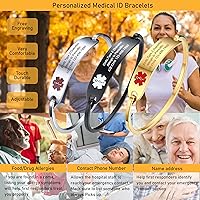 Vista 2 de VNOX Medical Bracelet for Women-Stainless Steel Emergency Medical Alert ID Bangle Bracelet,Free Engraving