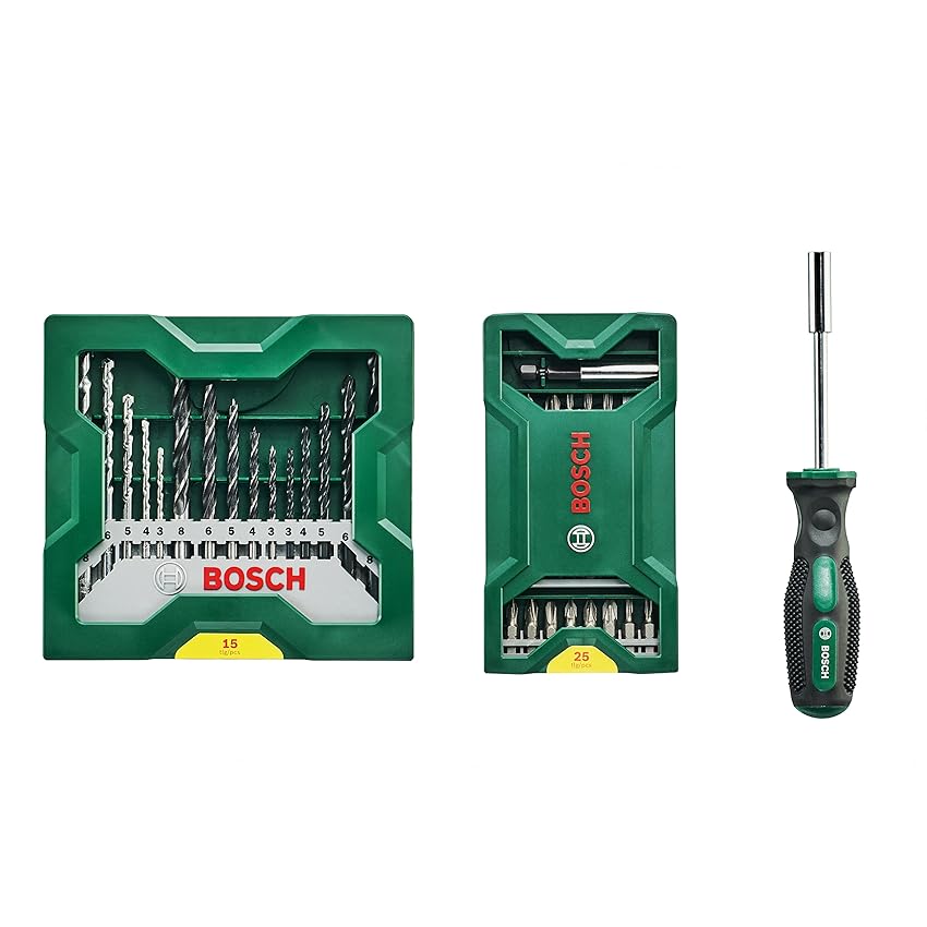 Bosch Professional 25+15+1 Set Mini-X-Line più Impugnatura, per Metallo, Legno e Acciaio, Accessori Trapano Avvitatore