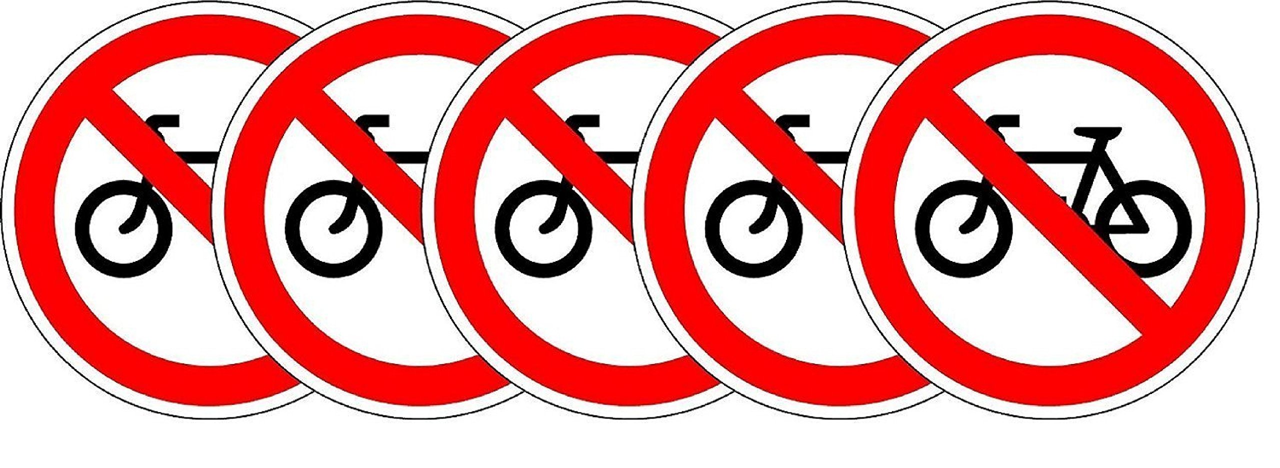 ISO Safety Label Sign - International No Bicycles Symbol - Self adhesive sticker 200mm Diameter (PACK OF 5 STICKERS)