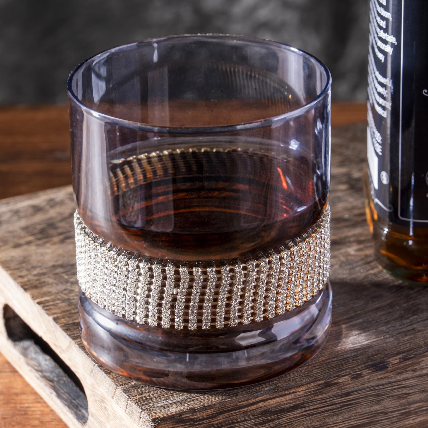 Whiskey Glass Old Fashioned Glasses Rhinestone Decoration Crystal Glass Set of 4 Birthday,Holiday Gifts Gray 2PCS