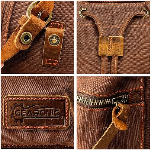 Miniatura 2 de GEARONIC 21L Vintage Canvas Backpack Leather Rucksack Knapsack 15inch Laptop Tote Satchel School Shoulder Hiking Bag Brown, Coffee, Gray, Khaki,