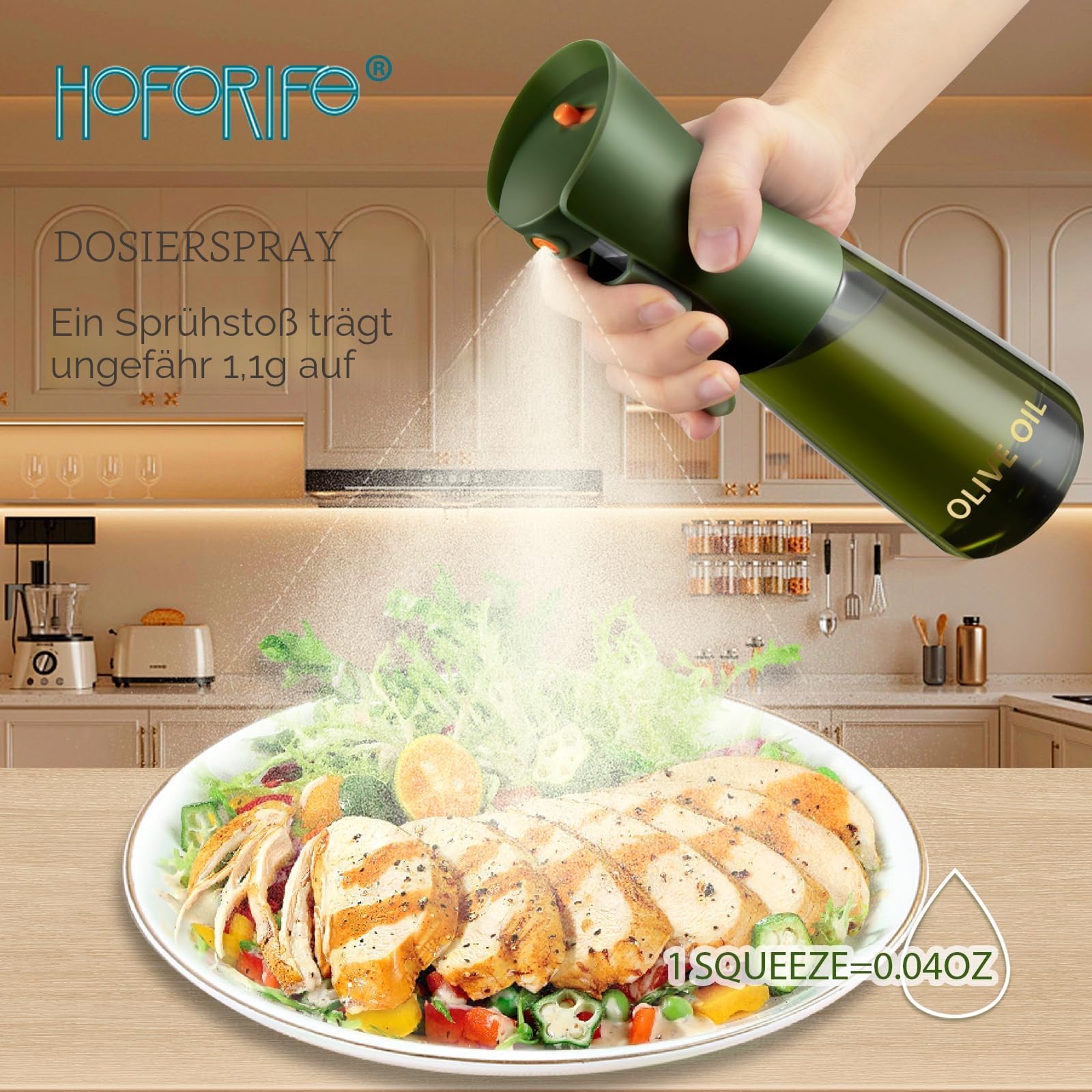 hoforife Öl-Sprühflasche aus Glas für Heißluftfritteuse & Küche, Ölzerstäuber mit Portionskontrolle für Airfryer, Kochen und Backen (Dunkelcyan, 183 ml) Küche, Haushalt & Wohnen