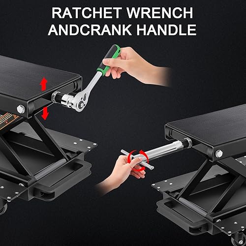 Miniatura 9 de Gato de motocicleta de 1200 libras, soporte de elevación de motocicleta para motocross, ATV, gato de tijera con manivela y barra disyuntora (rojo)