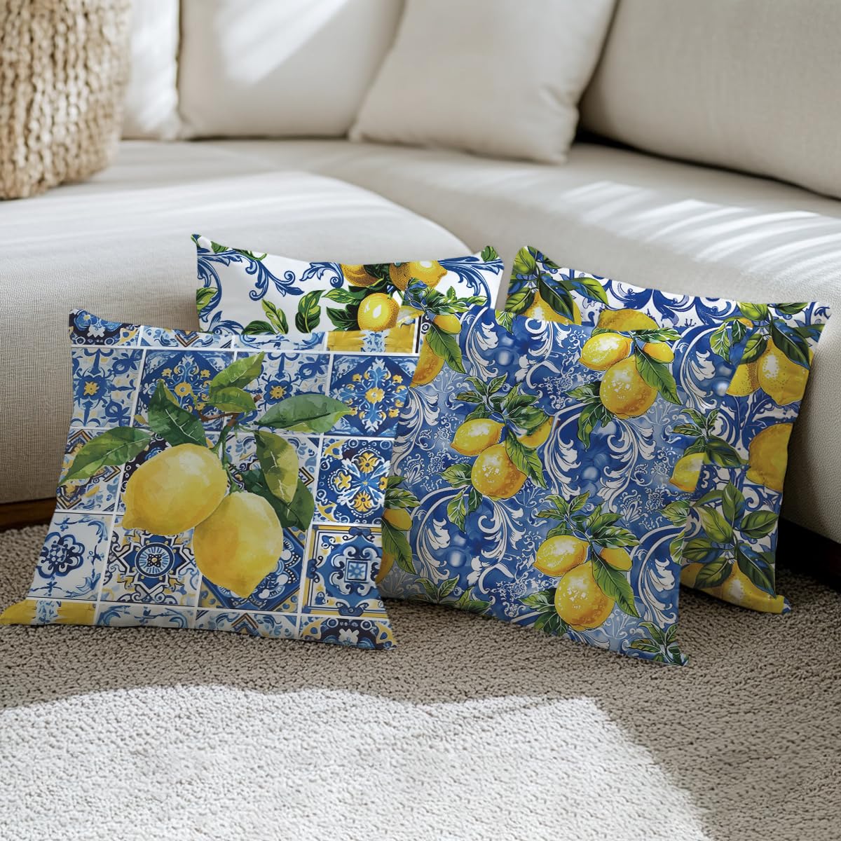 4 PCs Pillow Covers 18x18, Italy Lemon Throw Pillow Covers, Lemon Decor Italian Gifts Pillow Cases Decorative Pillow Protectors Living Room Bedroom Office Home Decor for Cushion Car Bed 3