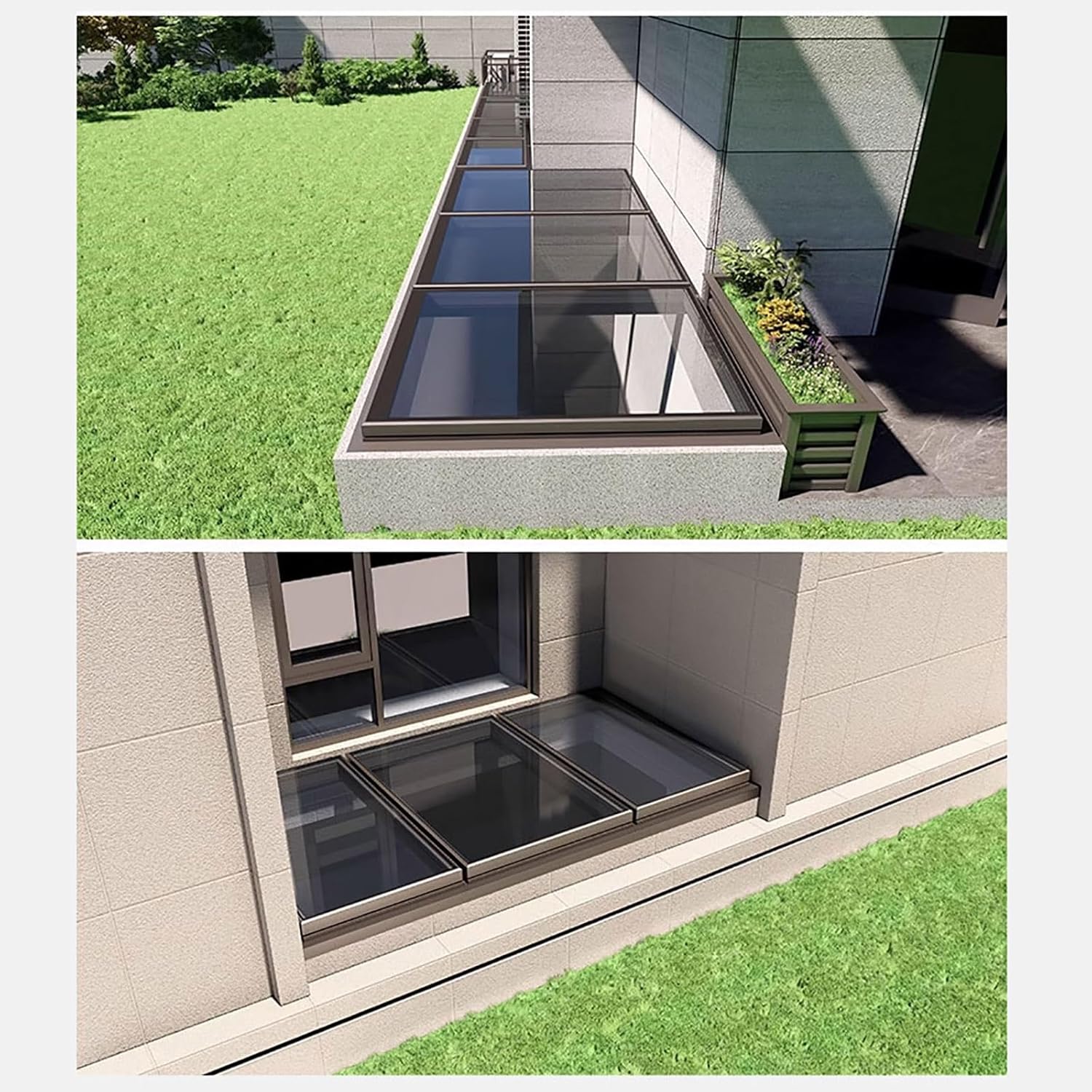 Roof Windows Roof Lighting Well Window Aluminum alloy frame and tempered glass Sun-proof rain-proof and snow-proof Strong and unbreakable Easy to install Large Skylights Suitable for roof(22.83