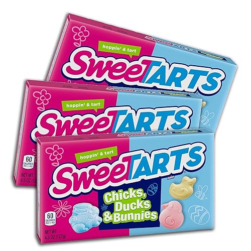 Sweet and Tart, Chicks Ducks and Bunnies, caramelos duros de Pascua, picante y agrio, cajas de cesta de regalo, paquete de 3 cajas de 4.5 onzas