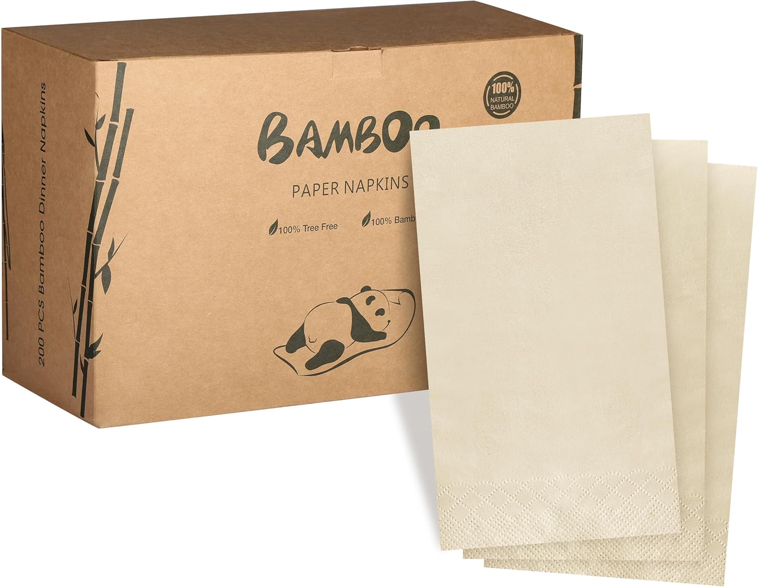 MORGIANA 2-Ply Bamboo Paper Napkins, 300-Count Brown Unbleached Paper Hand Towels for Bathroom & Kitchen, Eco-Friendly