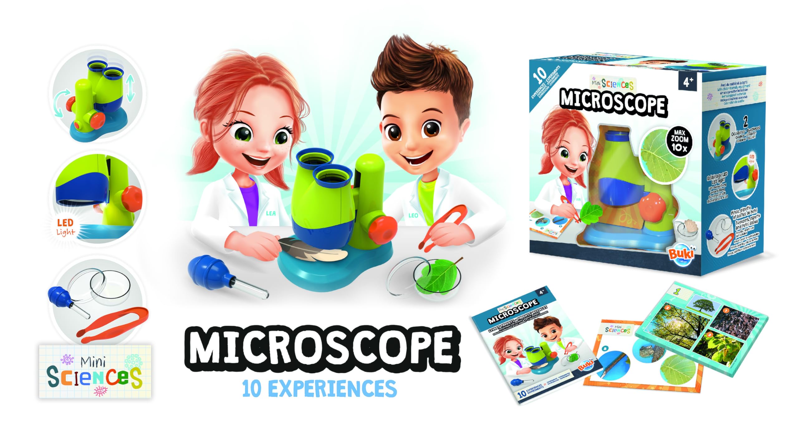 Buki Mini Sciences Children’s First Basic Toy Microscope 10X Magnification Lab Science Kit for Kids Age 4 to 8