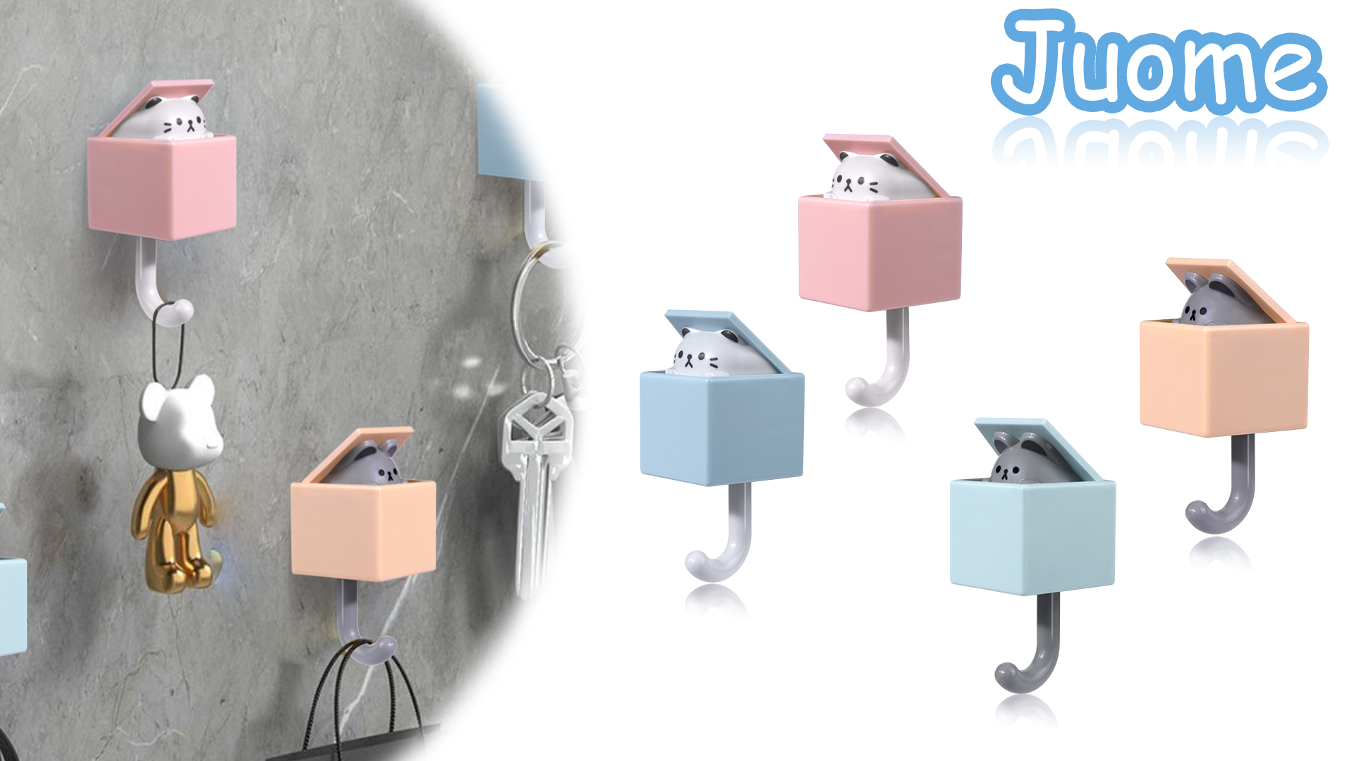 Set Of 4 Peek-a-boo Cat Wall Hooks Cute Peeping Animal Coat Hanger Wall Decorative Utility Racks For Key Hat Scarf - View #10