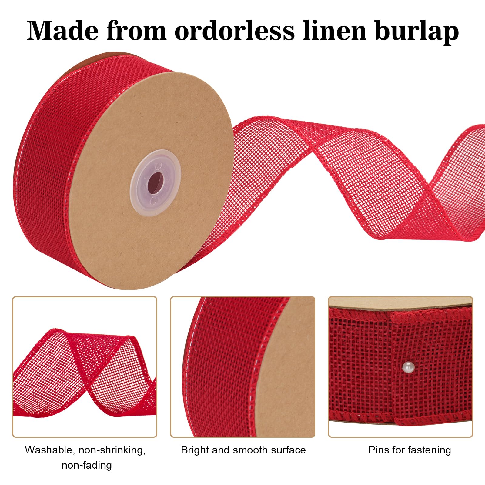 G2PLUS 4cm Red Wired Burlap Ribbon: 10m Hessian Ribbon for Crafting Bows, Gift Wrapping, Wreaths, Christmas Decoration - Image 3