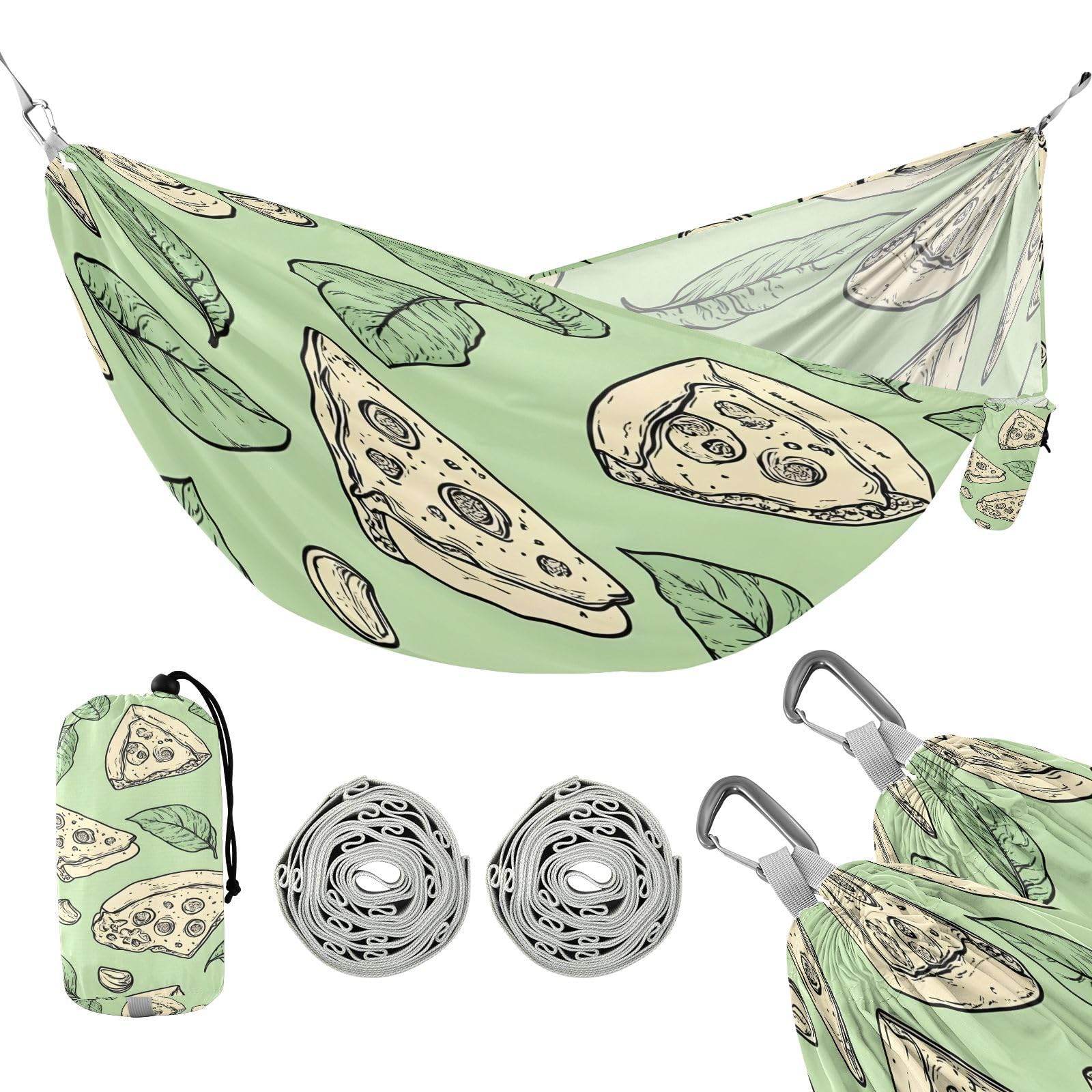 ATTX Green Pizza Camping Hammock - Lightweight & Portable Hammocks, Heavy Duty 330lbs Capacity for Indoor, Hiking, Backpacking, Travel, Backyard, Beach#571