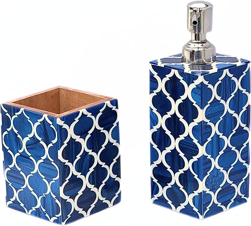 Miniatura 5 de Dispensadores de jabón Morrish Morrish y soporte para cepillo de dientes, accesorios de baño, artículos para el hogar de aspecto real (azul y blanco)