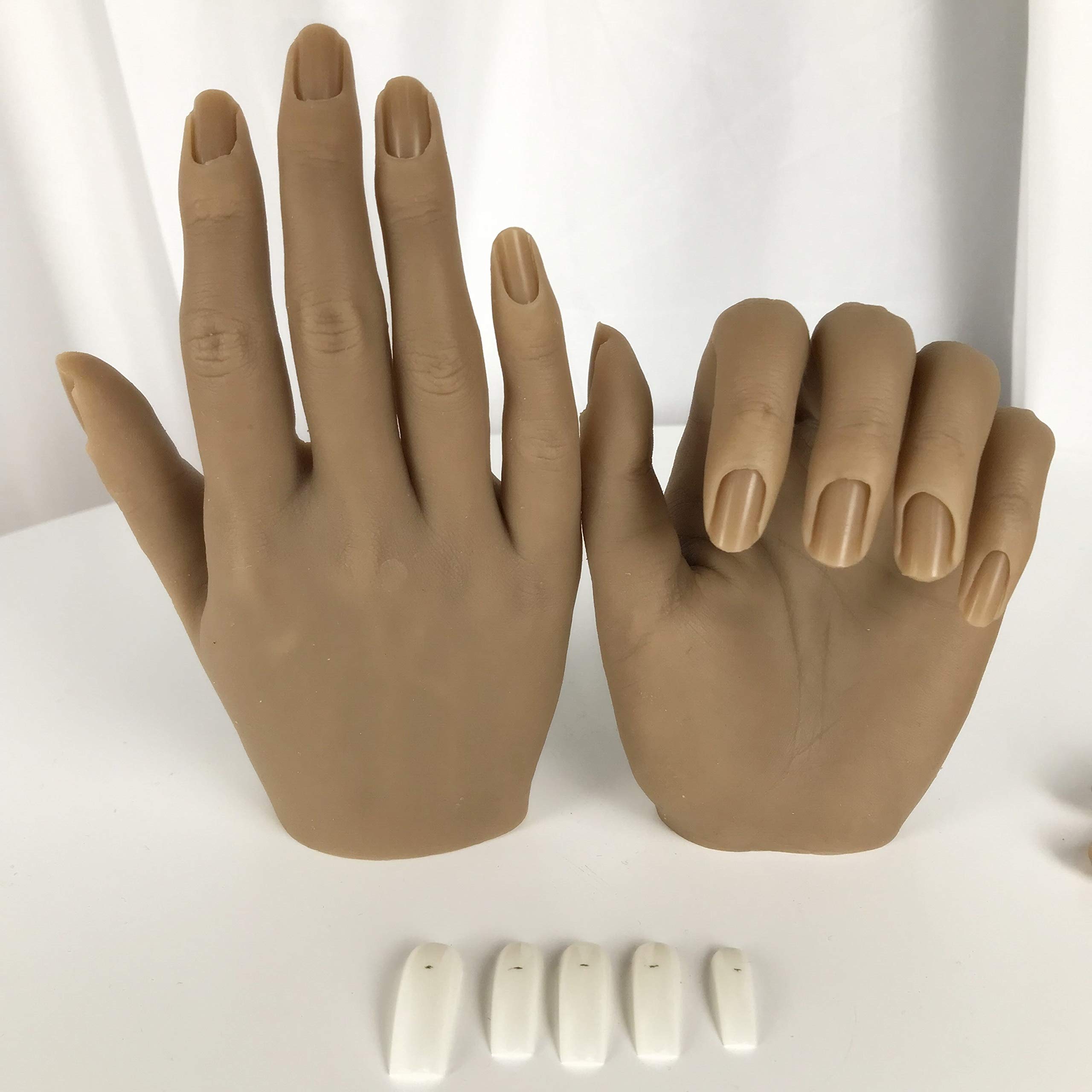 KnowUNail Hand Practice Silicone Female Mannequin Life Size Hand as Sketch Nail Practice Hands Jewelry Ring Glove Watch Display with Nail 18cm (Right hand, Light brown)