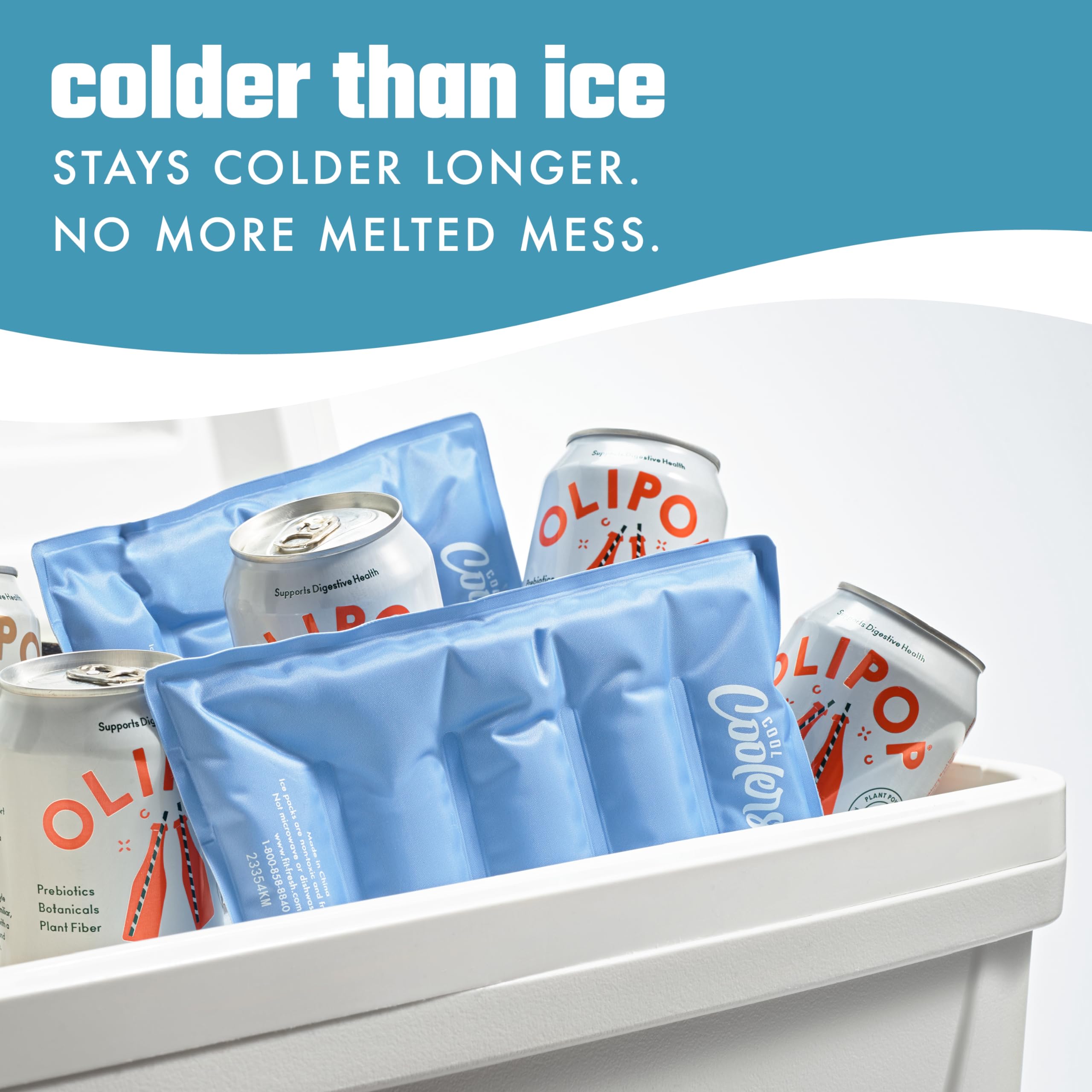 Fit & Fresh Cool Coolers Lot de 2 Blocs de Glace réutilisables en Nylon Extensible et Flexible pour boîtes à déjeuner, Grands Blocs de congélation réutilisables Bleu Bleuet