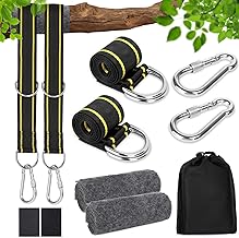 KIMIGO Fixation de balançoire,Sangle Hamac,kit de Fixation pour hamac,avec 2 Coussins de Protection pour Arbre,2 mousquetons de qualité supérieure et,pour Balancoire Jardin Hamac ou Siège Suspendu