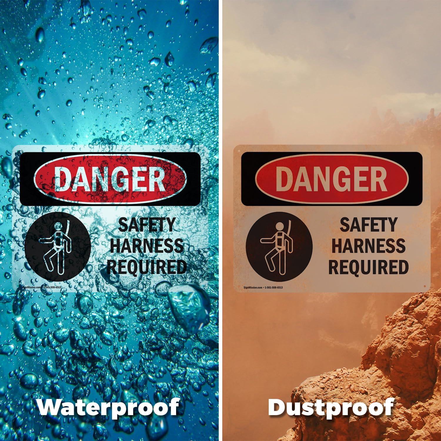 (2 Pack) Safety Harness Required OSHA Danger Sign