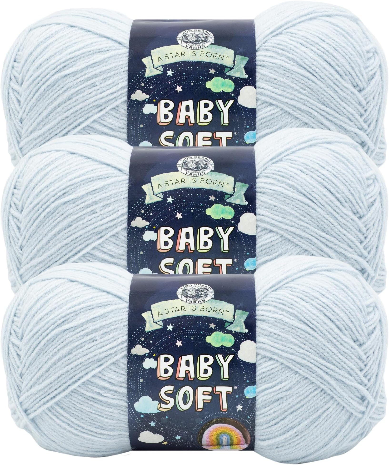 Lion Brand Yarn Baby Soft, Baby Yarn for Knitting, Crochet, Dusty Blue, 3 Pack