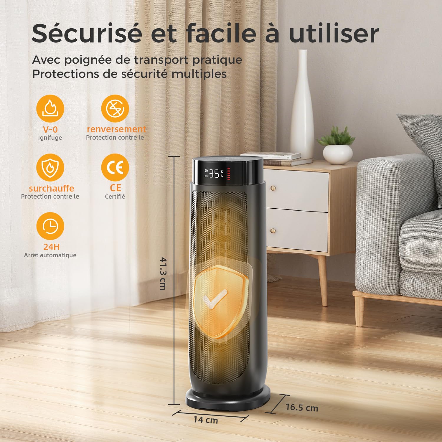 Aroeve Chauffage d'appoint, PTC 2000W Chauffage Electrique, 4 Modes dont Éco, Oscillation 90°, Minuterie 24H, Télécommande, Puissant et Silencieux avec, Protection contre Surchauffe et Chute pour la M