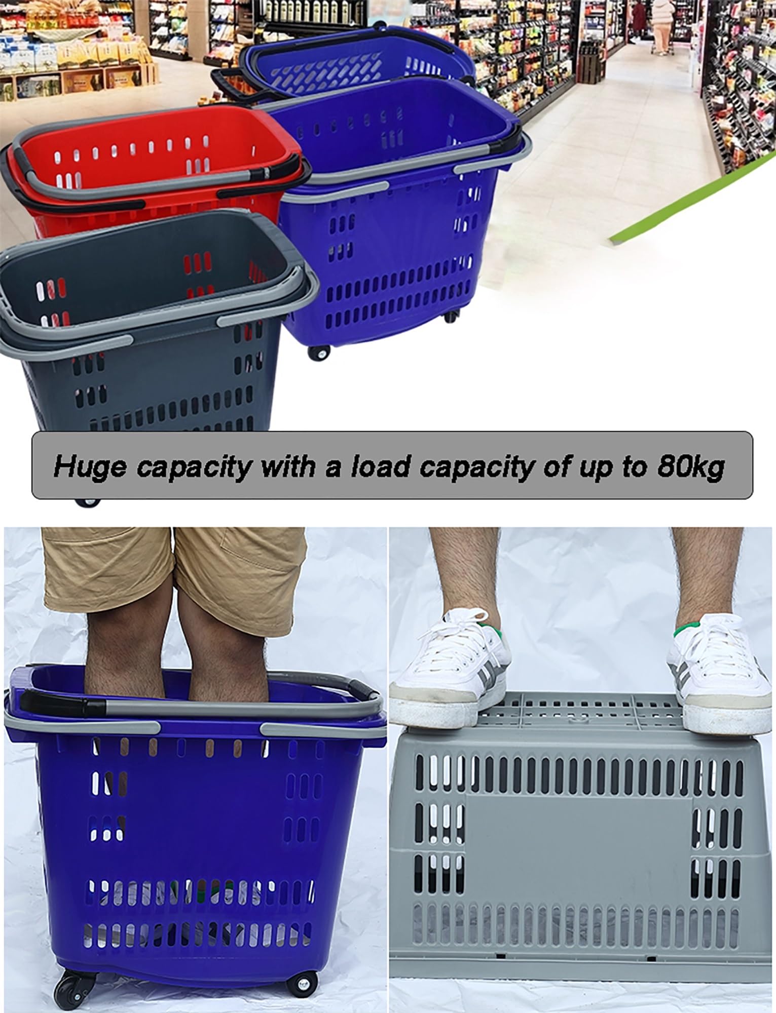 Carrello per la spesa con ruote e maniglia per uso commerciale e alimentari