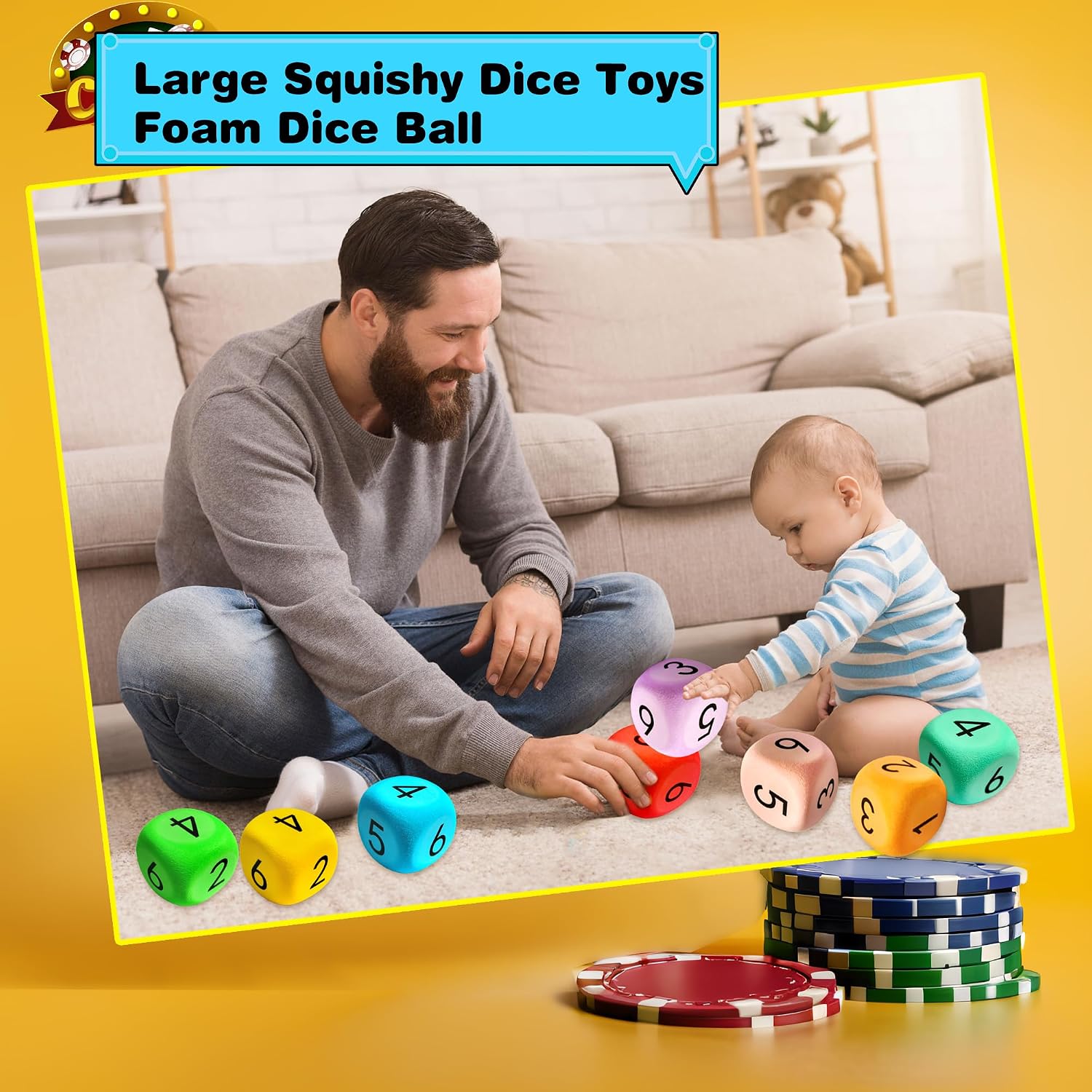 16 Pack 2.36 Inch Jumbo EVA Foam Dice Colorful Large Game Dice for Board Game Classroom Math Party Favors Learning Tools, 8 Colors