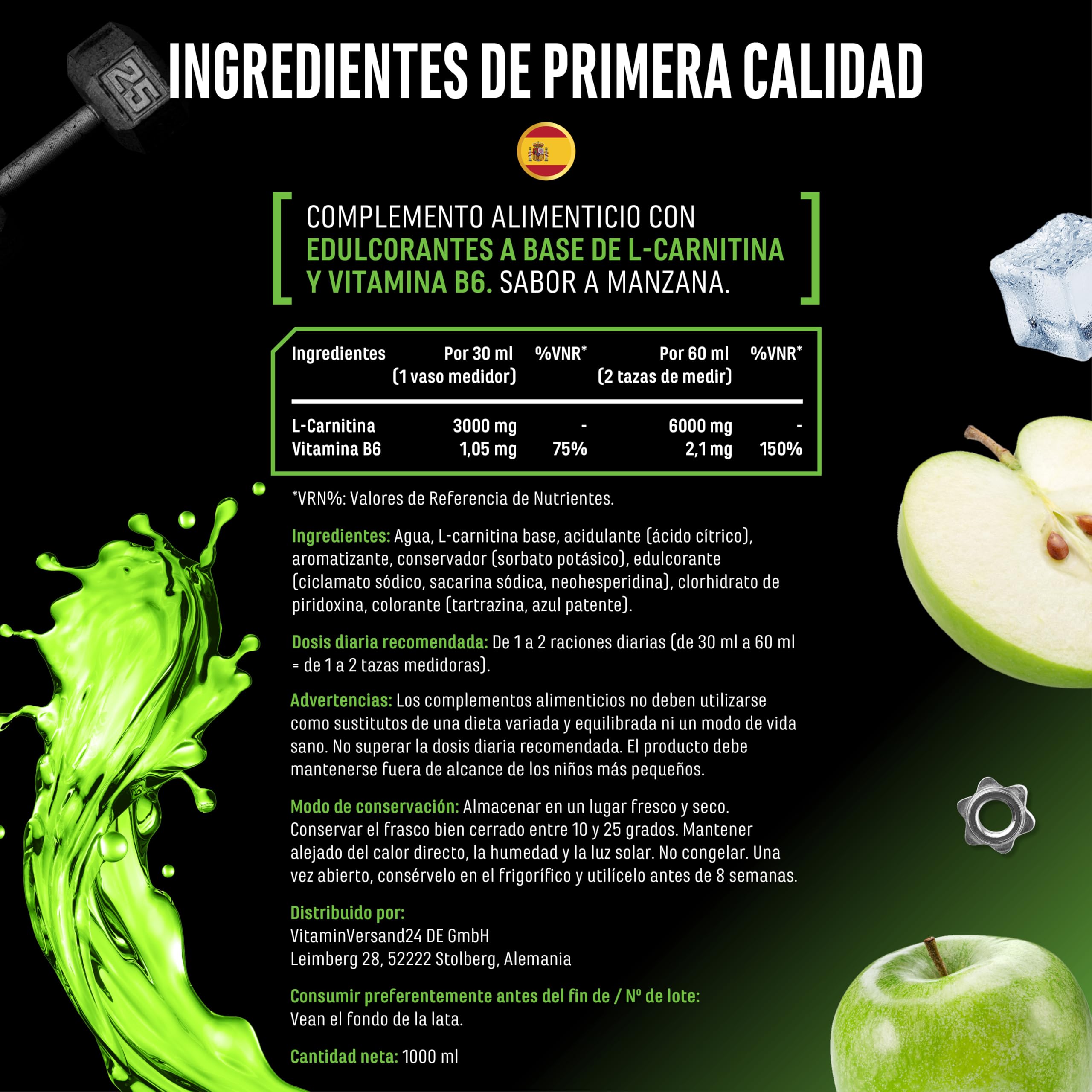 L-Carnitina 6000 Lquido - 1000 ml - Dosis extra alta con 6000 mg de L- carnitina pura