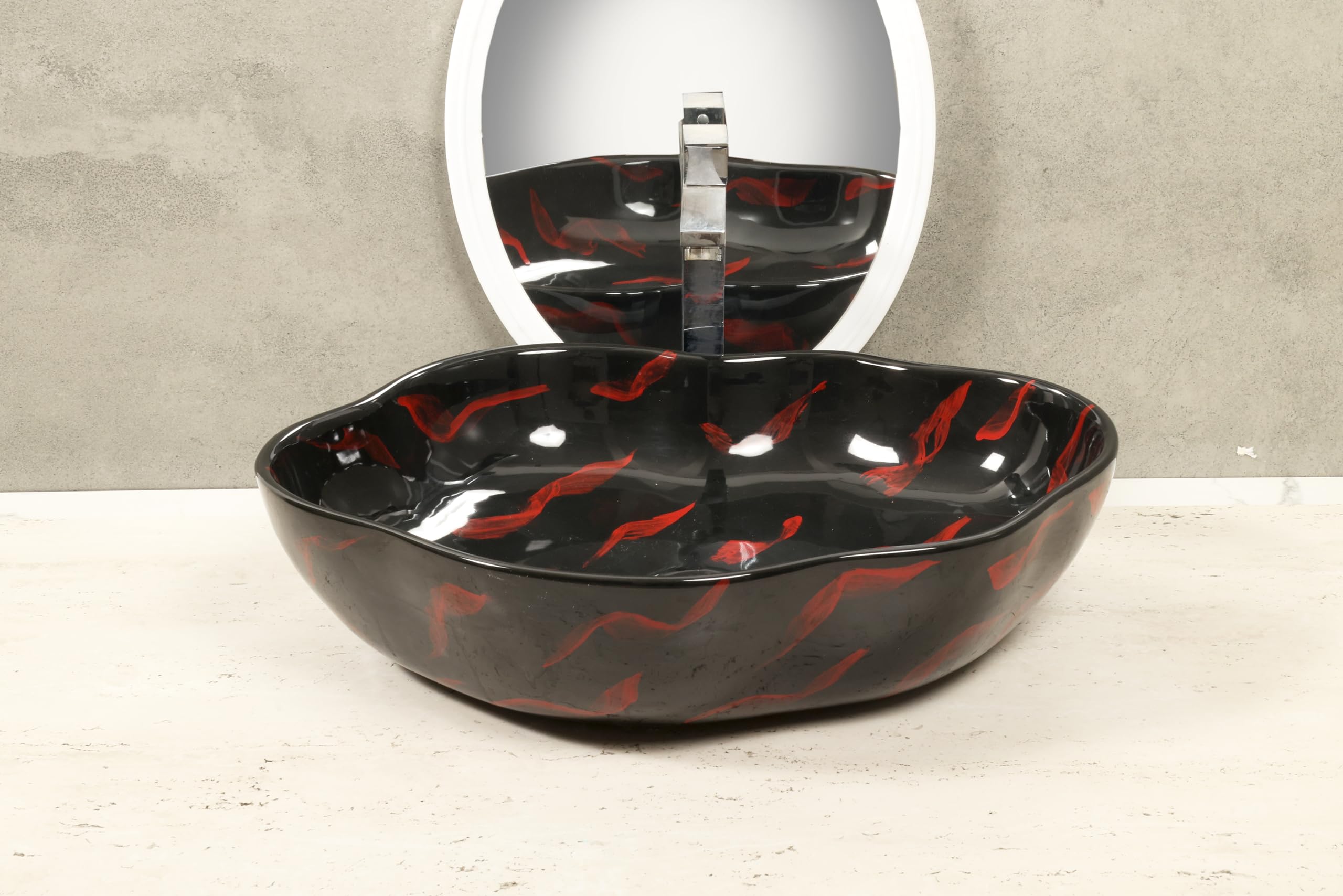 HISRE Ceramic Table Top Vessel Sink Wash Basin Over Counter/Counter Top Wash Basin For Bathroom & Living Room 20 X 15.5 X 5 Inches (LV4400), photo 1 of 4