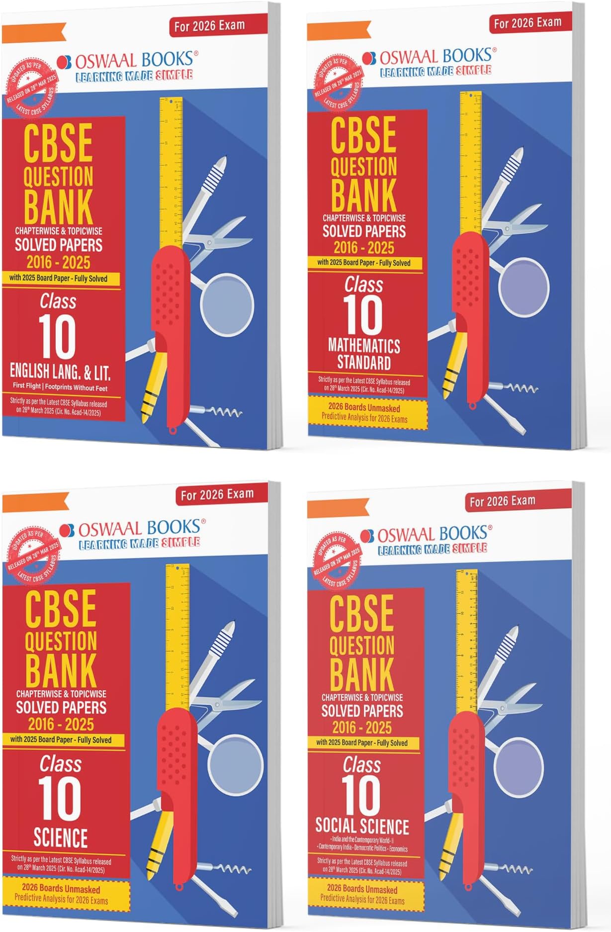 Oswaal CBSE Question Bank Class 10 Set of 4 Books | English | Maths Standard | Science | Social Science | Chapterwise & Topicwise Solved Papers | For 2026 Board Exams