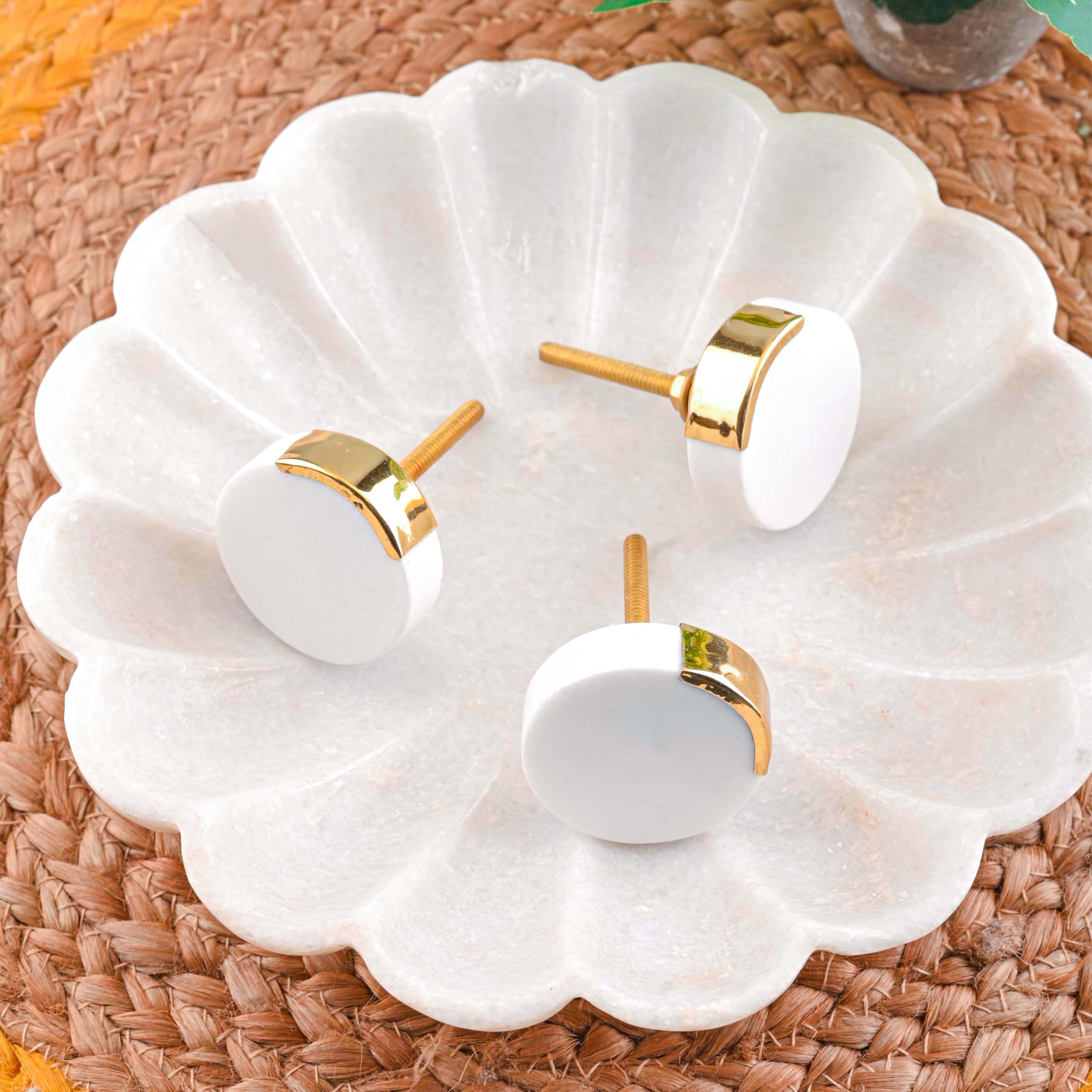 Perilla Home Juego de 6 pomos redondos decorativos de mármol para el hogar, gabinetes de cocina, armarios, puertas de cristal, aparadores, armarios y tiradores de cajón (blanco)