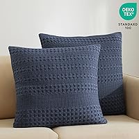 Vista 142 de PHF Fundas de almohada 100% algodón con tejido de gofre de 24 x 24 pulgadas, paquete de 2 fundas cuadradas para decoración elegante del hogar, sin