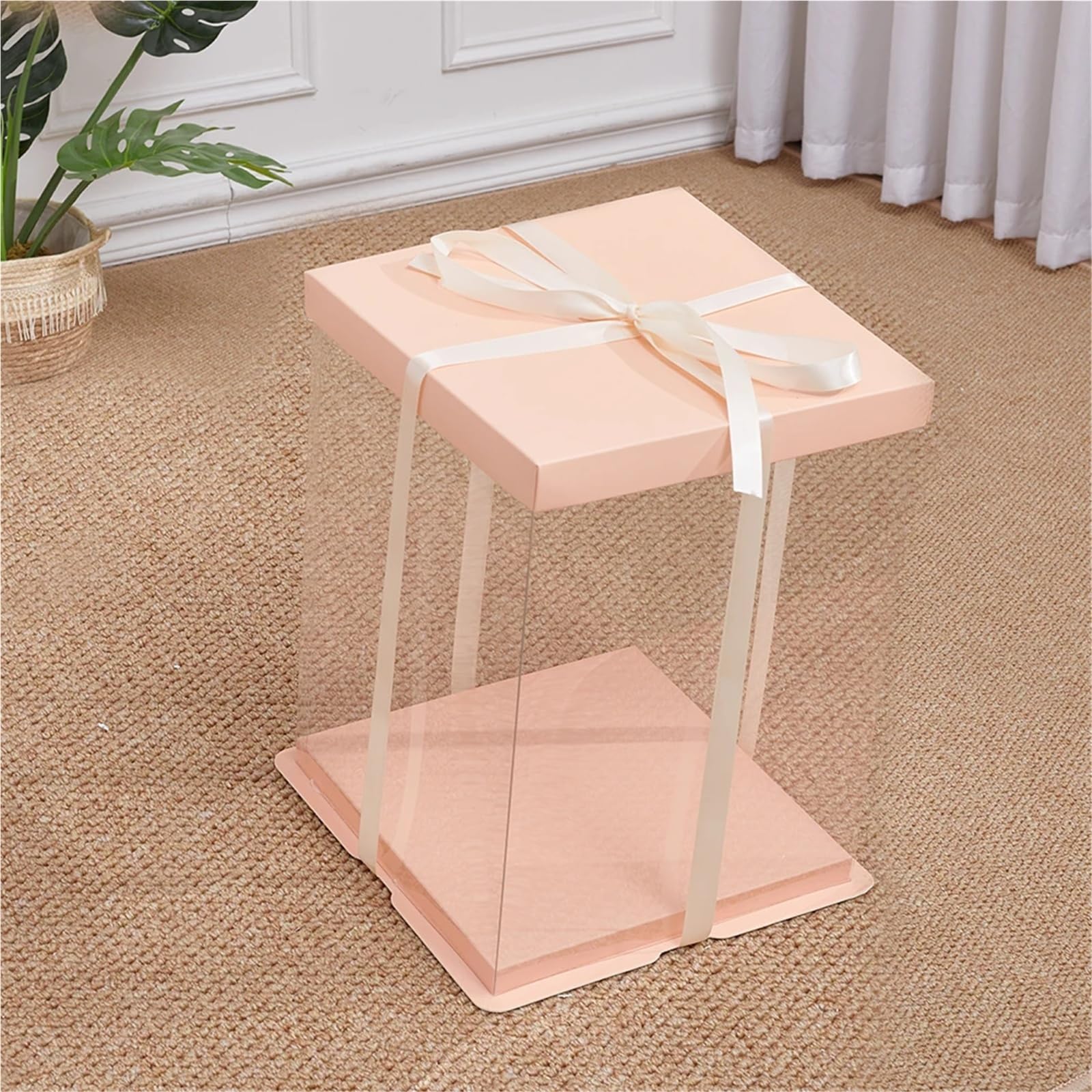 Caja embalaje Clear Plastic Cake Box With Ribbon Emovable Lid, 34cm W X D 37cm H para tartas