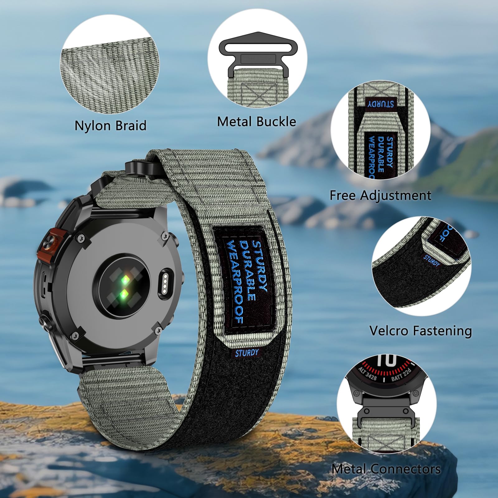 chinbersky 26mm Nylon Armband für Garmin Feinx 6x/5x/7x Armband,Stoff