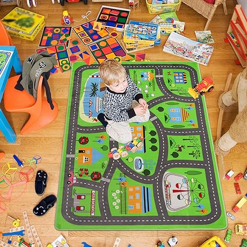 Miniatura 4 de Tapete de juego de automóvil para niños, alfombra para sala de juegos, alfombra de tráfico de ciudad, alfombra de juego para piso, alfombra de juego