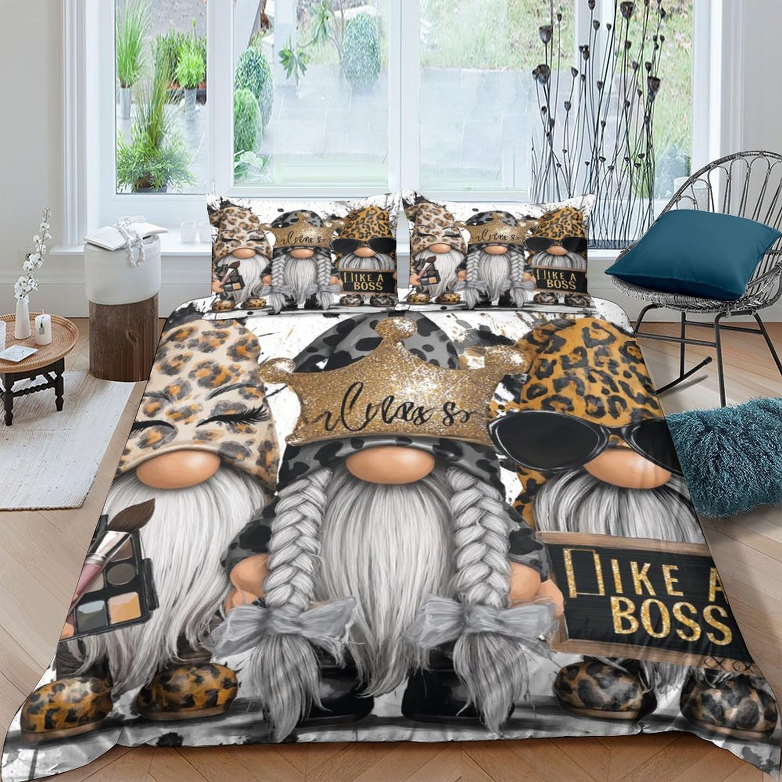 Ctjqhvkz Style-10 3D Printed Gnome Festival Fitted Sheet Microfiber Bedroom Decor Nordic Style Bed Cover For Home Dorm Guest Room Single（135X200cm）
