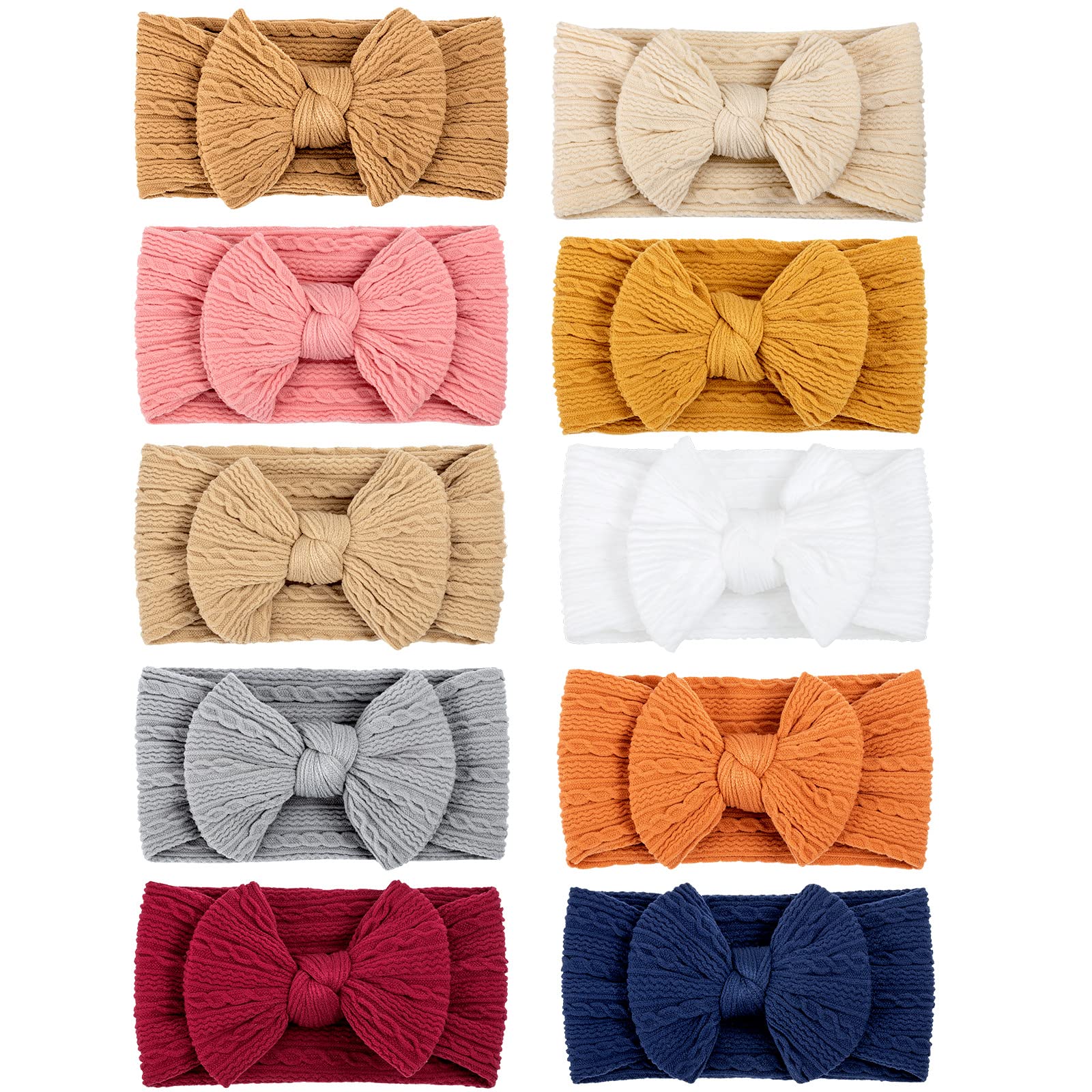 DRESHOW 10 Pack Baby Headbands for Girls Newborn Baby Nylon Headbands with Bows Hair Accessories