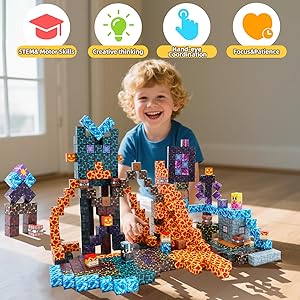 LionFuny150PCS Magnetic Blocks, Magnetic Building Blocks, Magnet Blocks for Kids Age 3-5 4-8 8-12, STEM Sensory Educational Magnet Stacking Toys Boys Girls Gifts