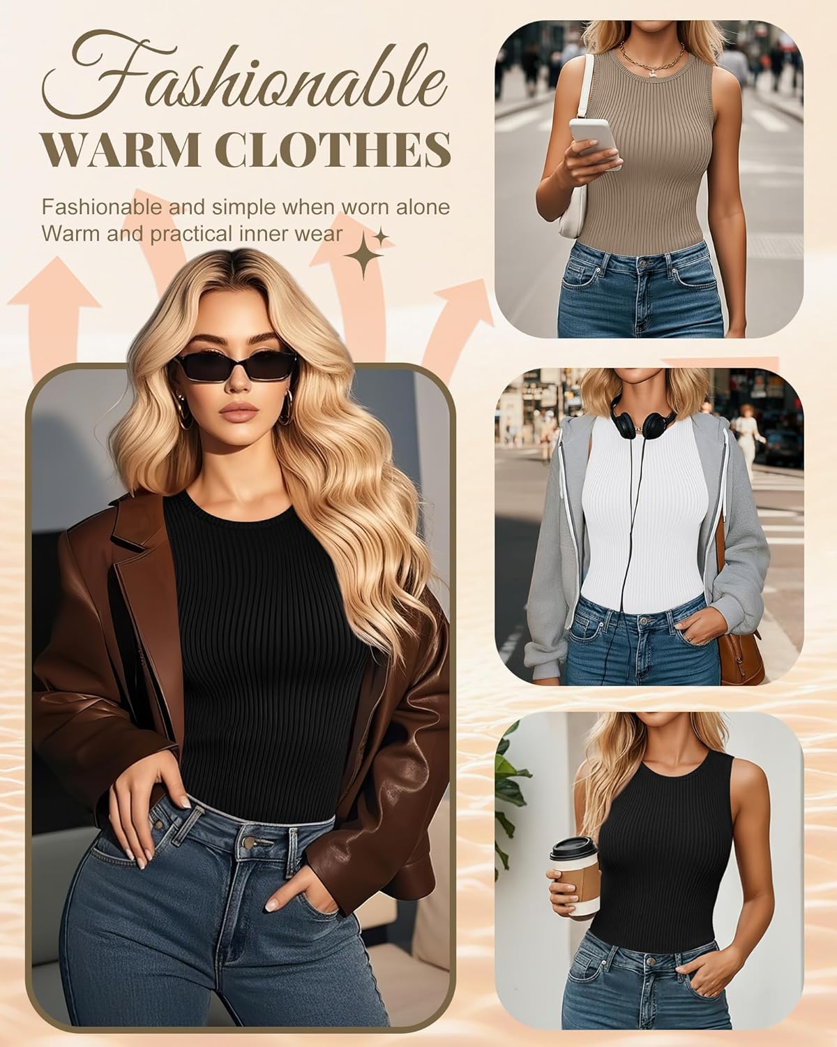 3 Pack Women Sleeveless Thermal Tank Tops Ribbed Warm Cotton Vest for Cold Weather Base Layer Lined Underwear - Image 5