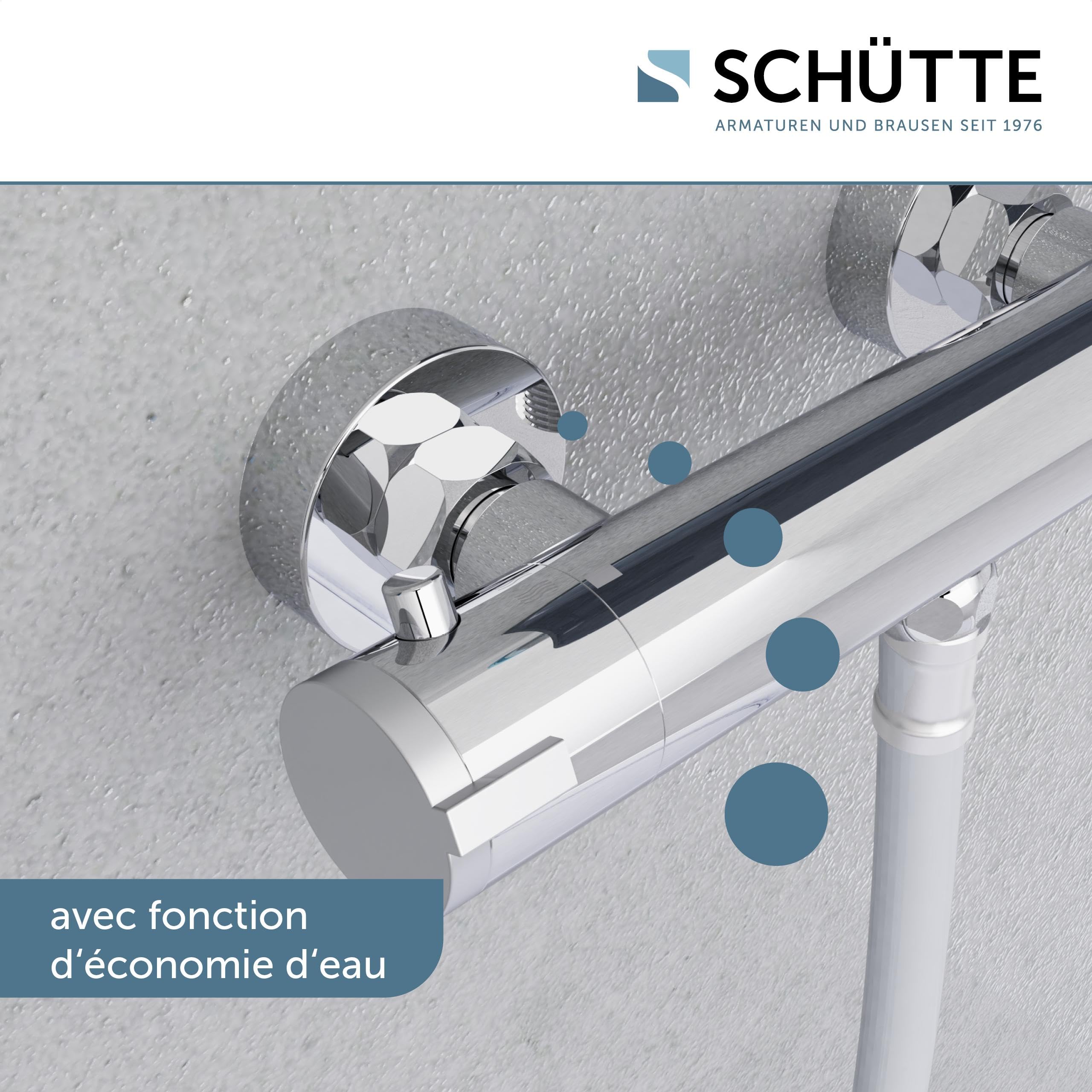 SCHÜTTE 52465 LONDON Mitigeur thermostatique de douche, thermostat de douche Mitigeur de douche, mitigeur avec protection anti-brûlure à 38℃, thermostat de douche, robinetterie pour douche en chrome